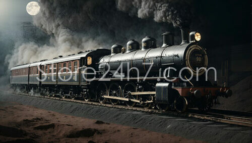 Vintage Steam Train Moonlit Journey