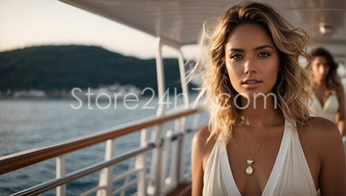 Elegant Woman Aboard Luxury Yacht