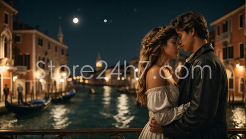 Moonlight Embrace on Venice Bridge
