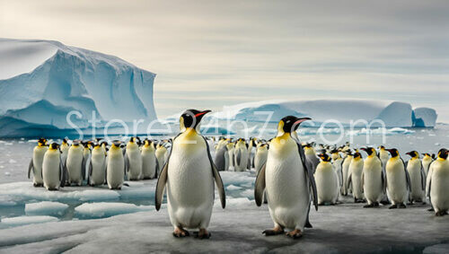 Emperor Penguins Gathering on Ice