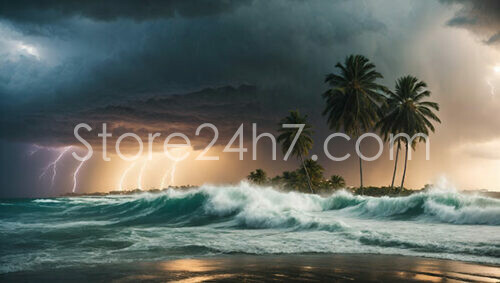 Tropical Beach Lightning Storm Surge