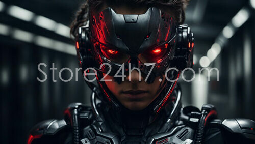 Futuristic Red-Eyed Cyborg Soldier