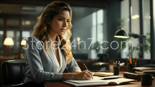 Elegant Businesswoman Concentrating on Writing in Stylish Office