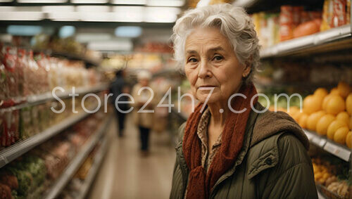Elderly Lady Shopping in a Grocery Store