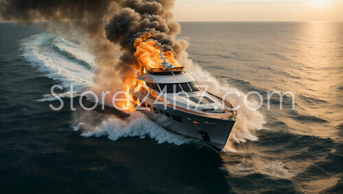 Luxury Yacht Engulfed in Flames on the Open Sea