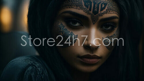 Mystical Tribal Woman Facial Tattoos