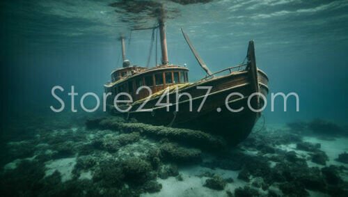 Sunken Ship Resting Serenely Underwater