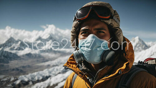 Mountaineer Masked Against COVID-19 High Altitude