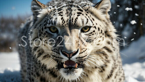 Intense Snow Leopard Stare Close-Up