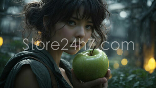 Mystical Girl Holding Green Apple