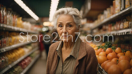 Elderly Woman Navigates Grocery Aisle