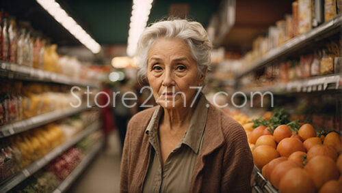 Elderly Woman Navigates Grocery Aisle