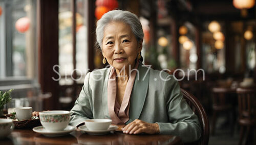 Graceful elderly Asian lady at traditional tea house