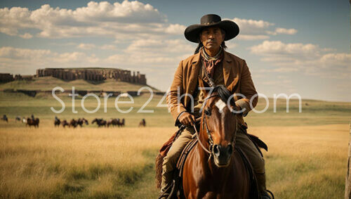 Sioux Horseman in Vast Plains Vista