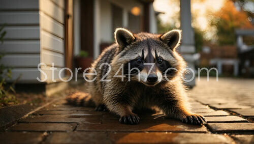 Raccoon Greeting on Sunset Driveway