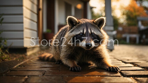 Raccoon Greeting on Sunset Driveway