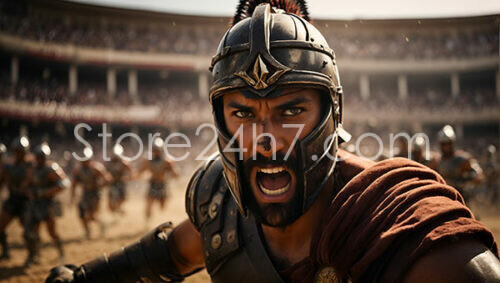 Ancient Gladiator Roaring in the Arena