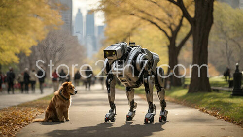 Robot and Dog Autumn Encounter