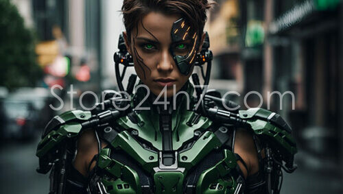 Cyborg Woman in Futuristic Armor