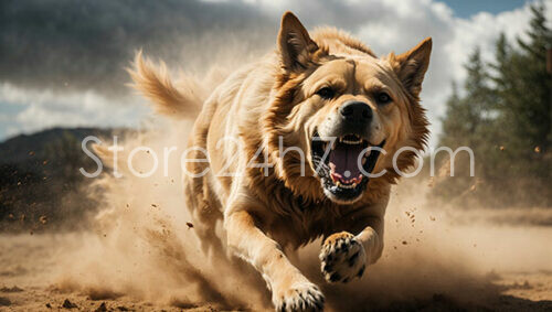 Energetic Golden Dog Running Fast