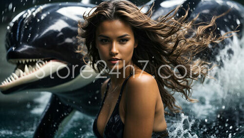 Mysterious Woman with Orca Underwater Encounter Scene