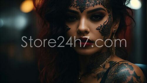 Tattooed Woman with Intense Gaze