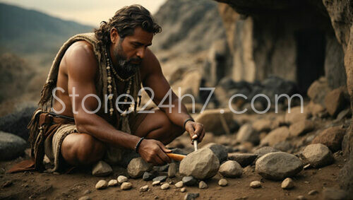 Ancient Craftsman Shaping Stone Tools