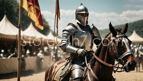 Knight in Armor Riding a Bay Horse