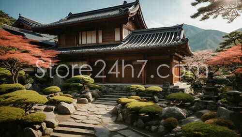 Traditional Japanese House Autumn Garden