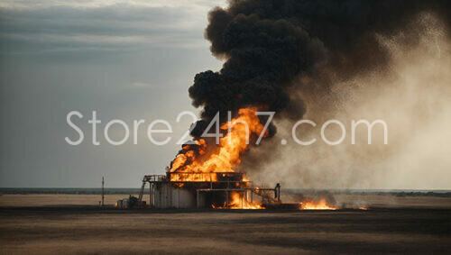 Industrial Tank in Flames with Rising Smoke