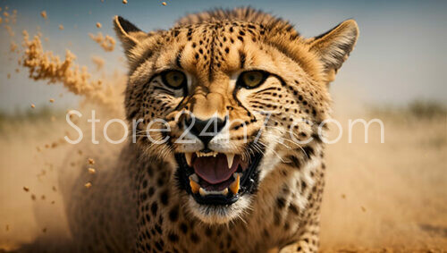 Snarling Cheetah in Dusty Savannah
