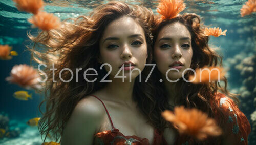 Twin Mermaids Underwater Fantasy Portrait