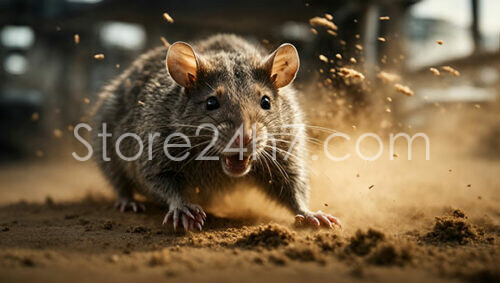 Startled Rat Scrambling in Dirt