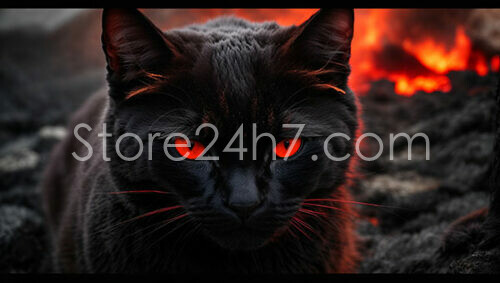 Sinister Black Cat Fiery Eyes