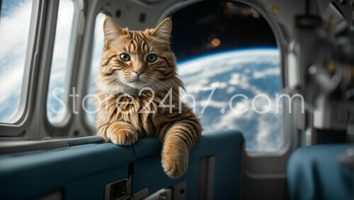 Majestic Cat Overlooking Earth from Space