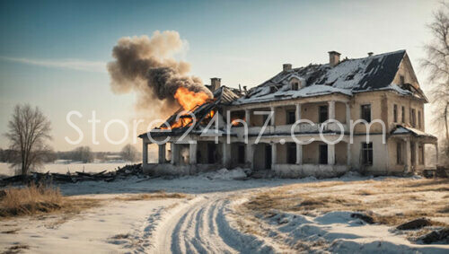 Snowy Mansion in Flames