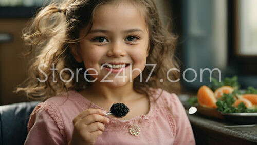 Girl Enjoys Spoonful of Black Caviar