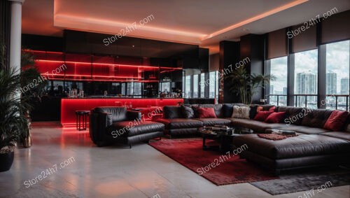 Modern Living Room with Red Accents