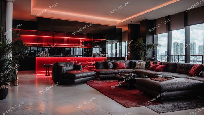 Modern Living Room with Red Accents