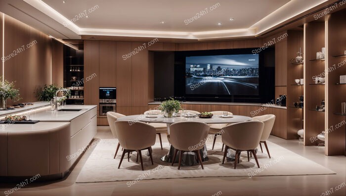 Sophisticated Media Room with Dining Area