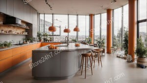 Urban Kitchen with Vibrant Orange Highlights