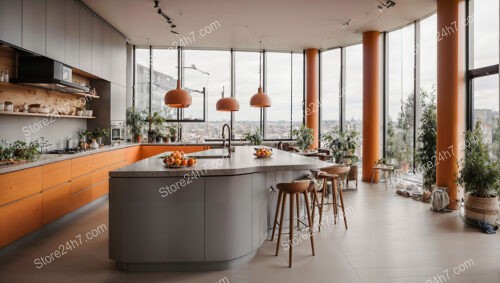 Urban Kitchen with Vibrant Orange Highlights