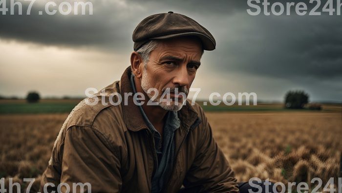 Stoic Farmer Against Impending Storm