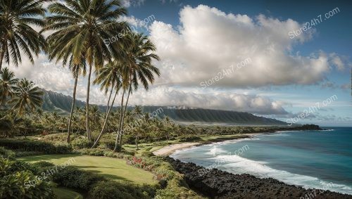 Hawaiian Coastline Palm Trees Paradise