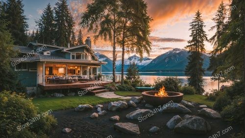 Lakefront Luxury Home Serene Sunset