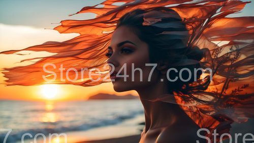 Ethereal Woman Sunset Sea Breeze