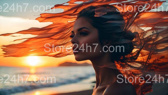 Ethereal Woman Sunset Sea Breeze