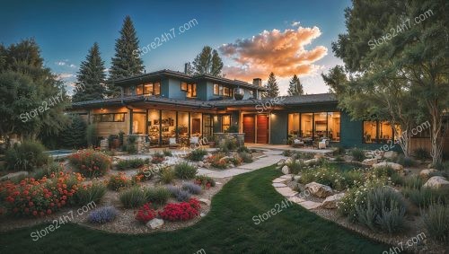 Luxurious Home Twilight Landscaping Elegance