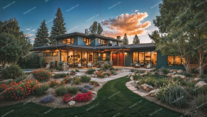 Luxurious Home Twilight Landscaping Elegance