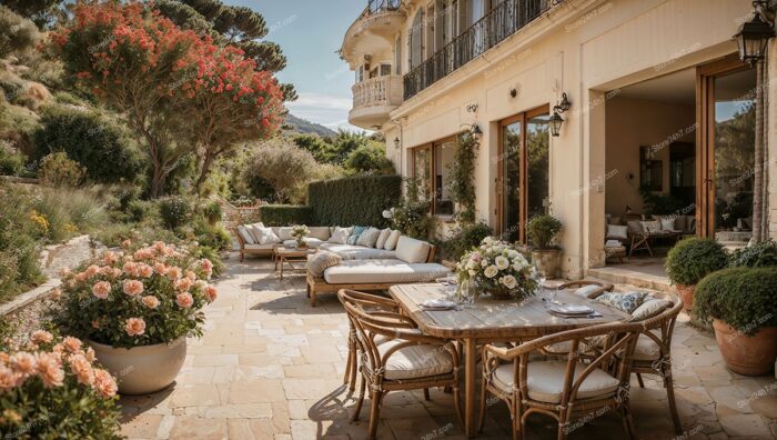 French Riviera Luxury Garden Scene